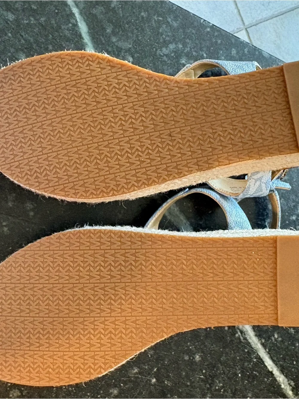 Michael Kors Blue Monogram T-Strap Thong Sandals